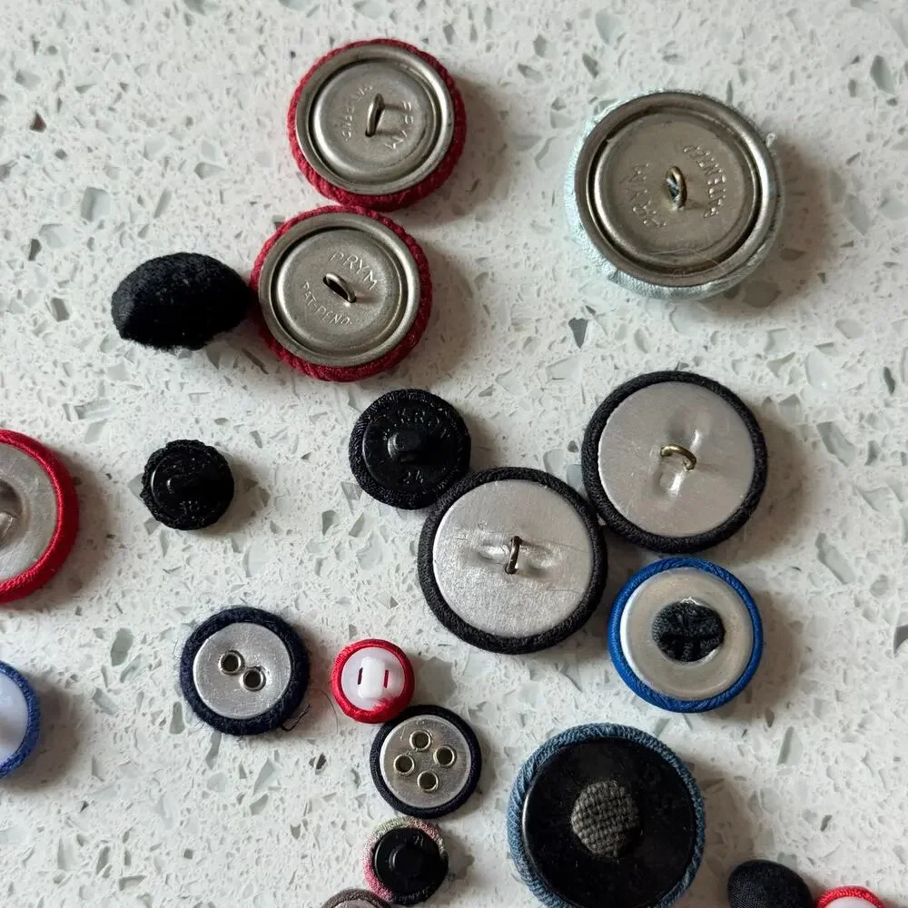 30+ Vintage Fabric Round Shank & Flat Sewing Button Crafting Notion